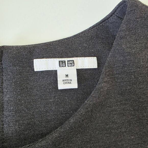 Uniqlo Black Sleeveless Shift Dress Womens Size M Gray Minimalist Rayon Blend - Picture 7 of 11